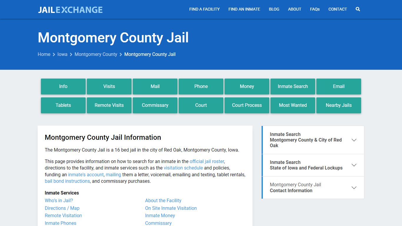 Montgomery County Jail, IA Inmate Search, Information